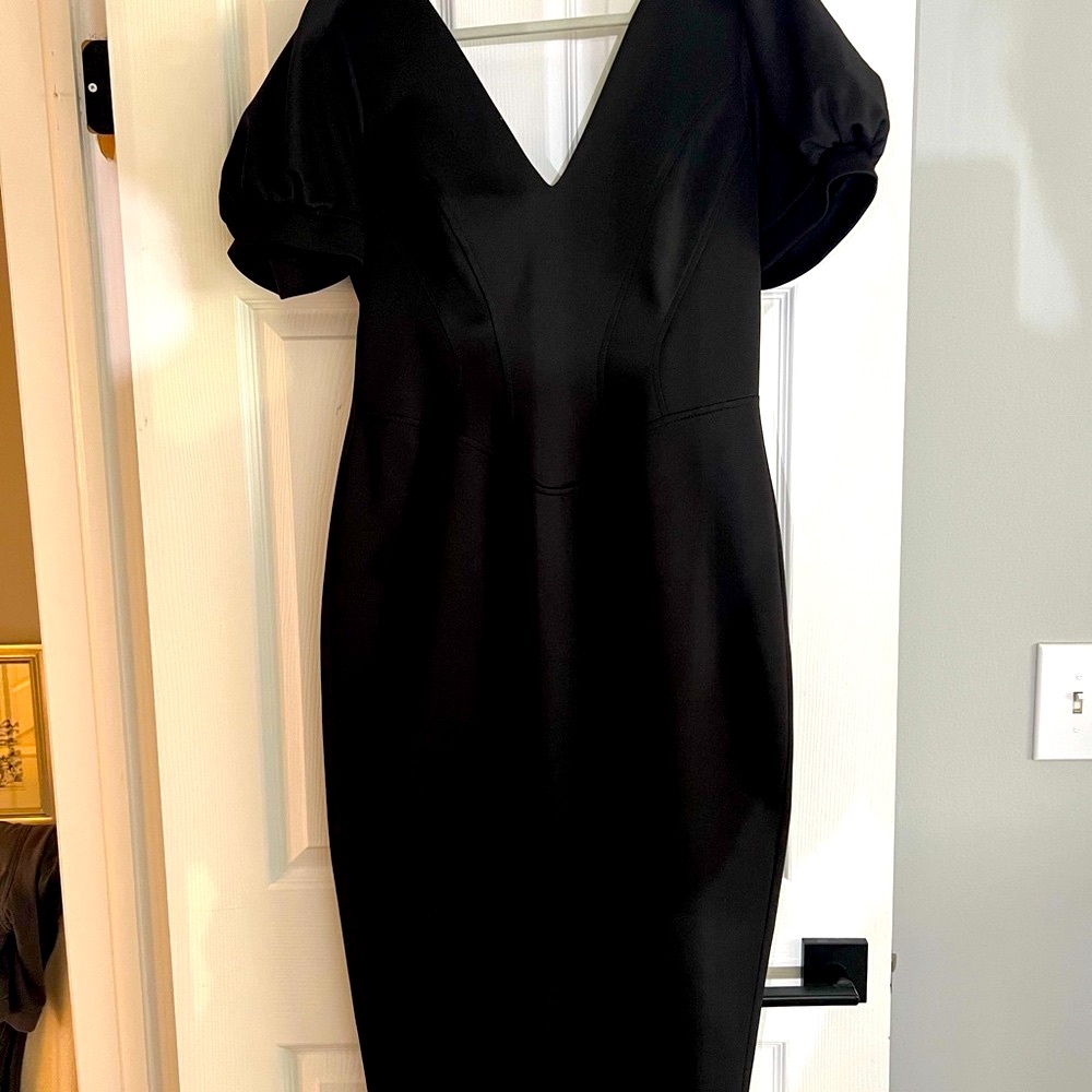River Island Black Midi Dress with Puff Sleeves - Picture 1 of 1